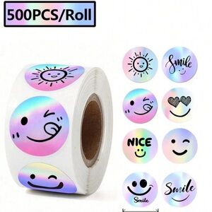 Holographic Smile Face Stickers Roll- 500 Stickers